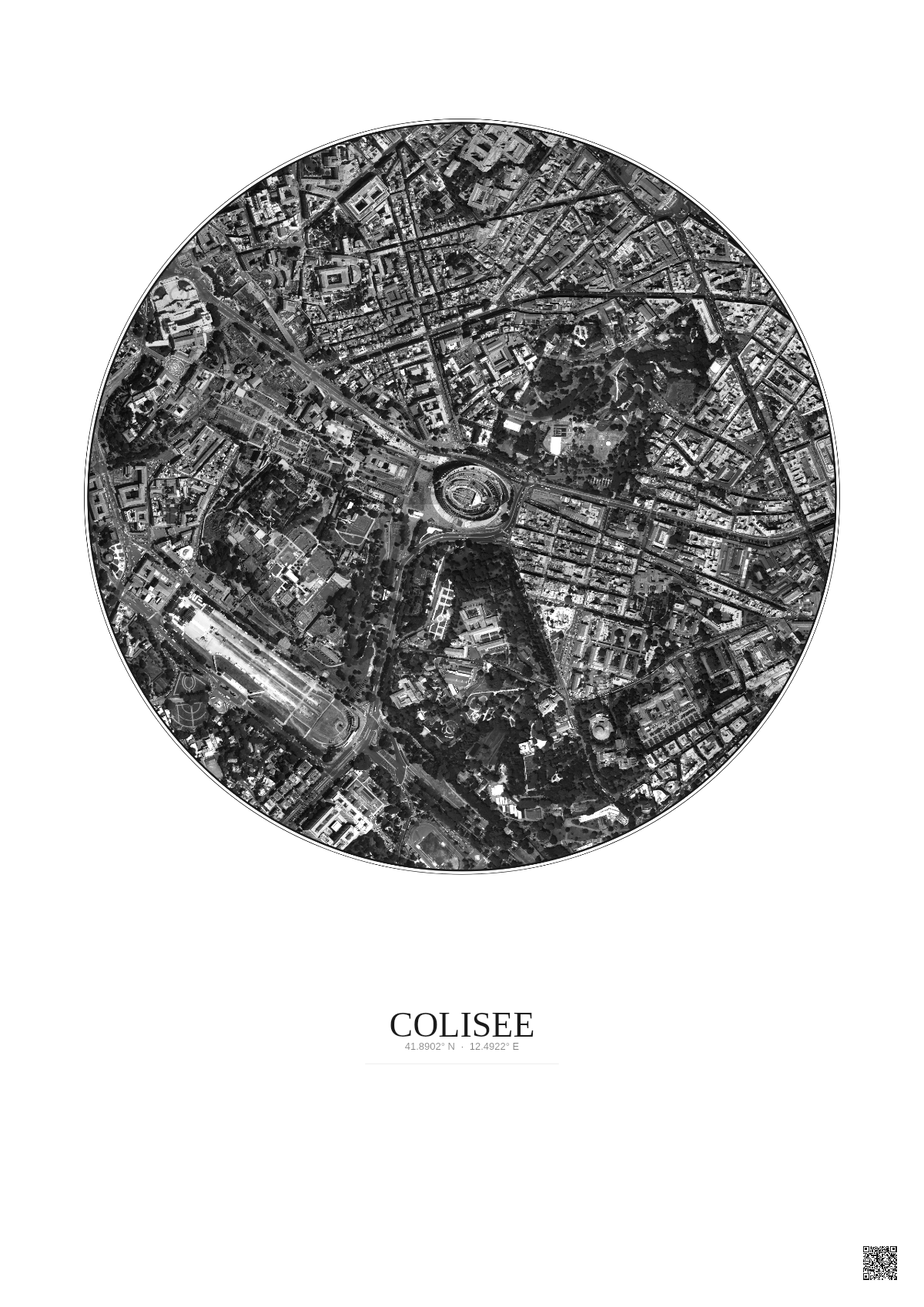Affiche Colisee – Poster vue satellite 1km N&B | Gravura – Fond clair