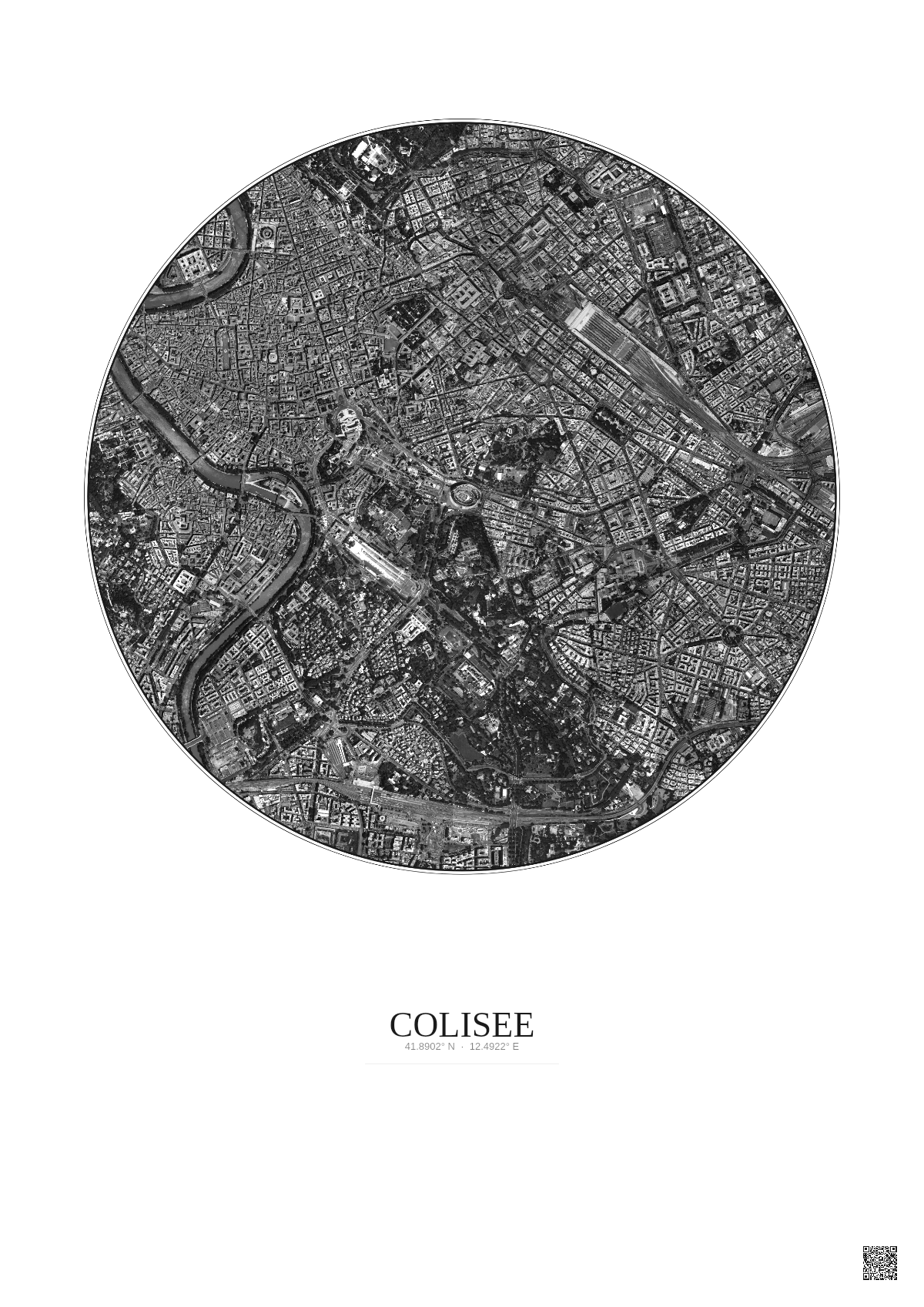 Affiche Colisee – Poster vue satellite 2.5km N&B | Gravura – Fond clair