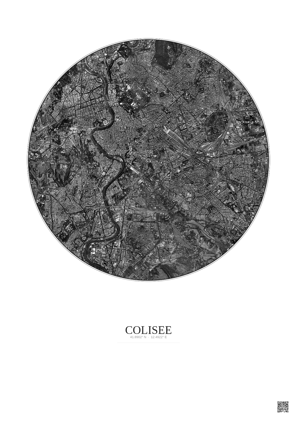 Affiche Colisee – Poster vue satellite 5km N&B | Gravura – Fond clair