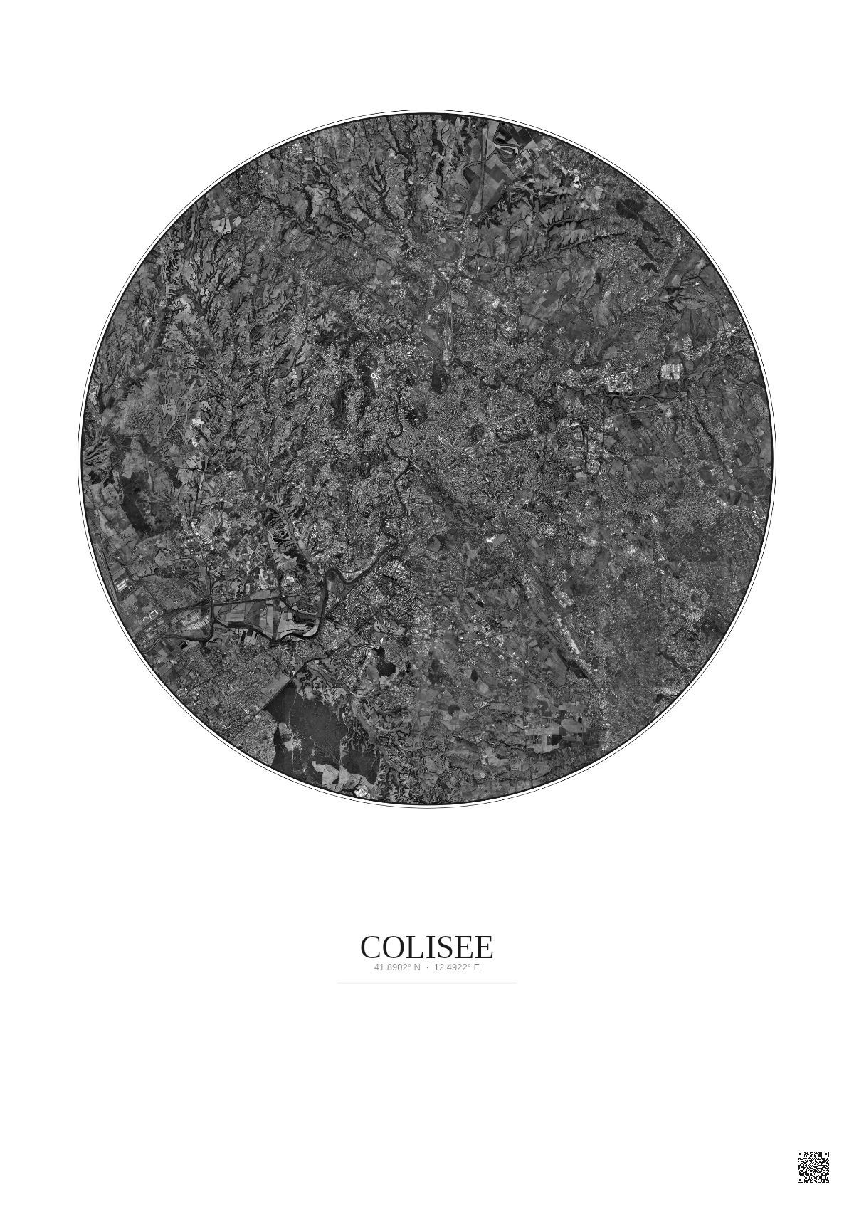 Affiche Colisee – Poster vue satellite 20km N&B | Gravura – Fond clair