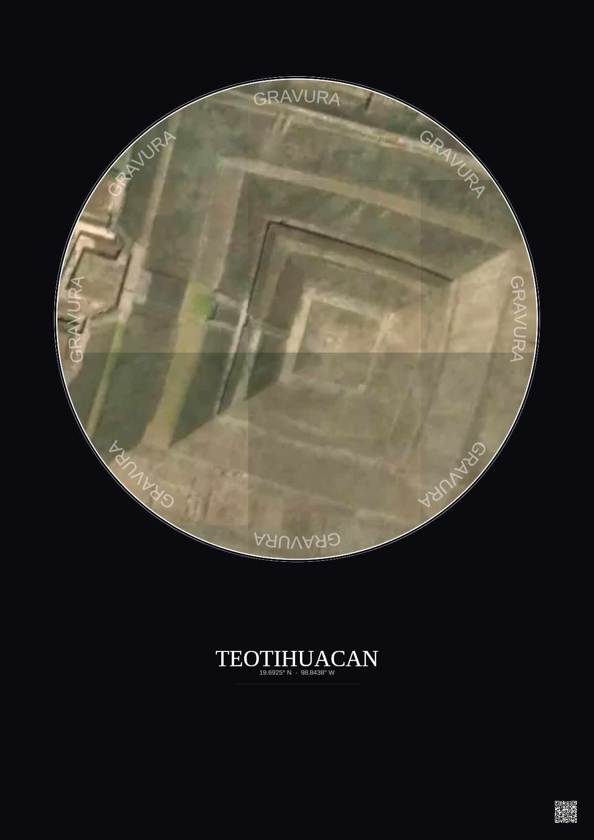 Affiche Teotihuacan – Poster vue satellite 0.1km Couleur | Gravura – Fond foncé