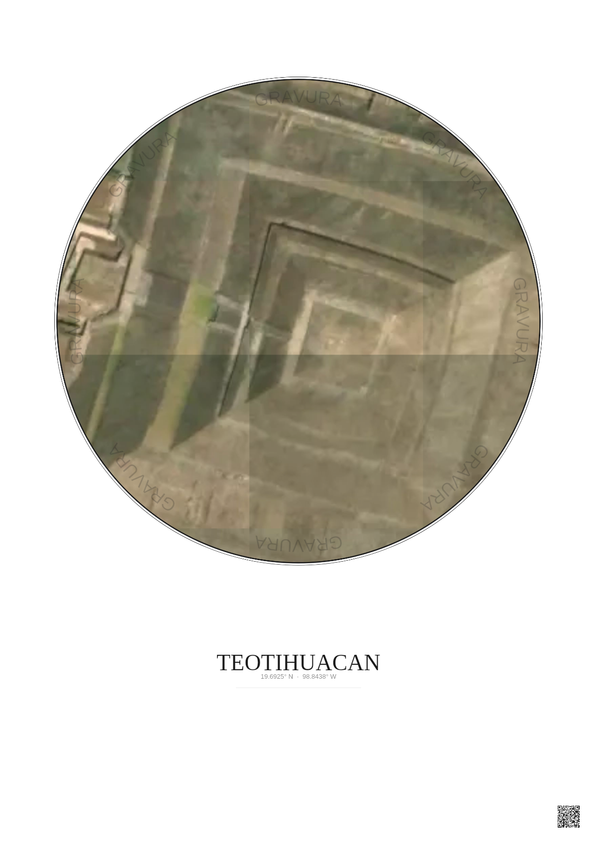 Affiche Teotihuacan – Poster vue satellite 0.1km Couleur | Gravura – Fond clair