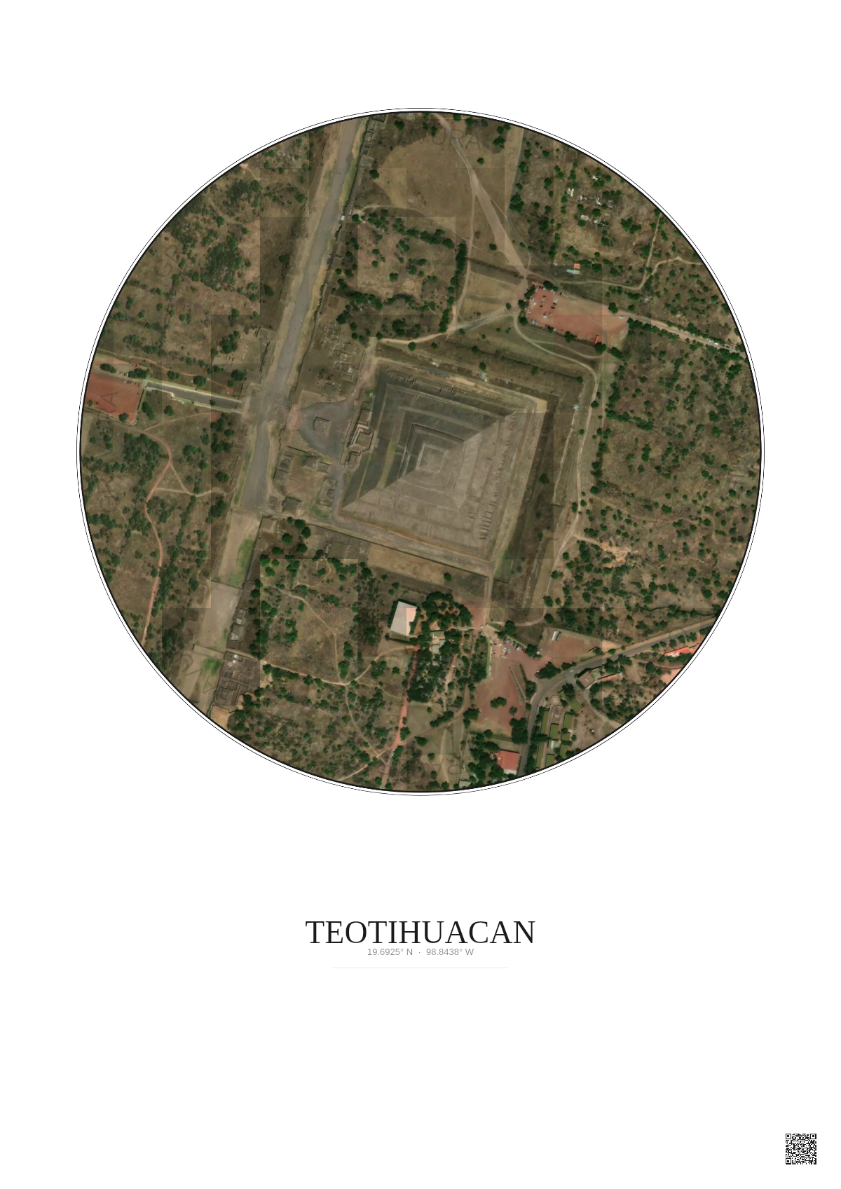 Affiche Teotihuacan – Poster vue satellite 0.5km Couleur | Gravura – Fond clair