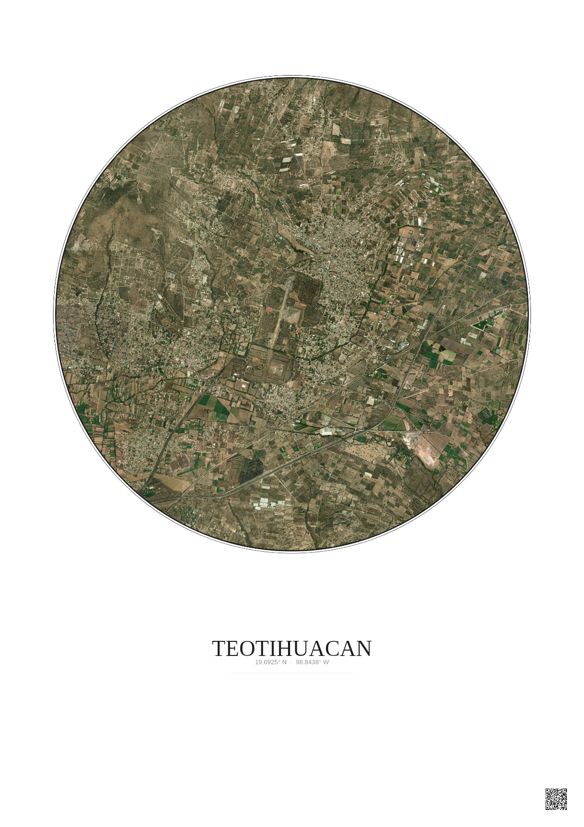 Affiche Teotihuacan – Poster vue satellite 5km Couleur | Gravura – Fond clair