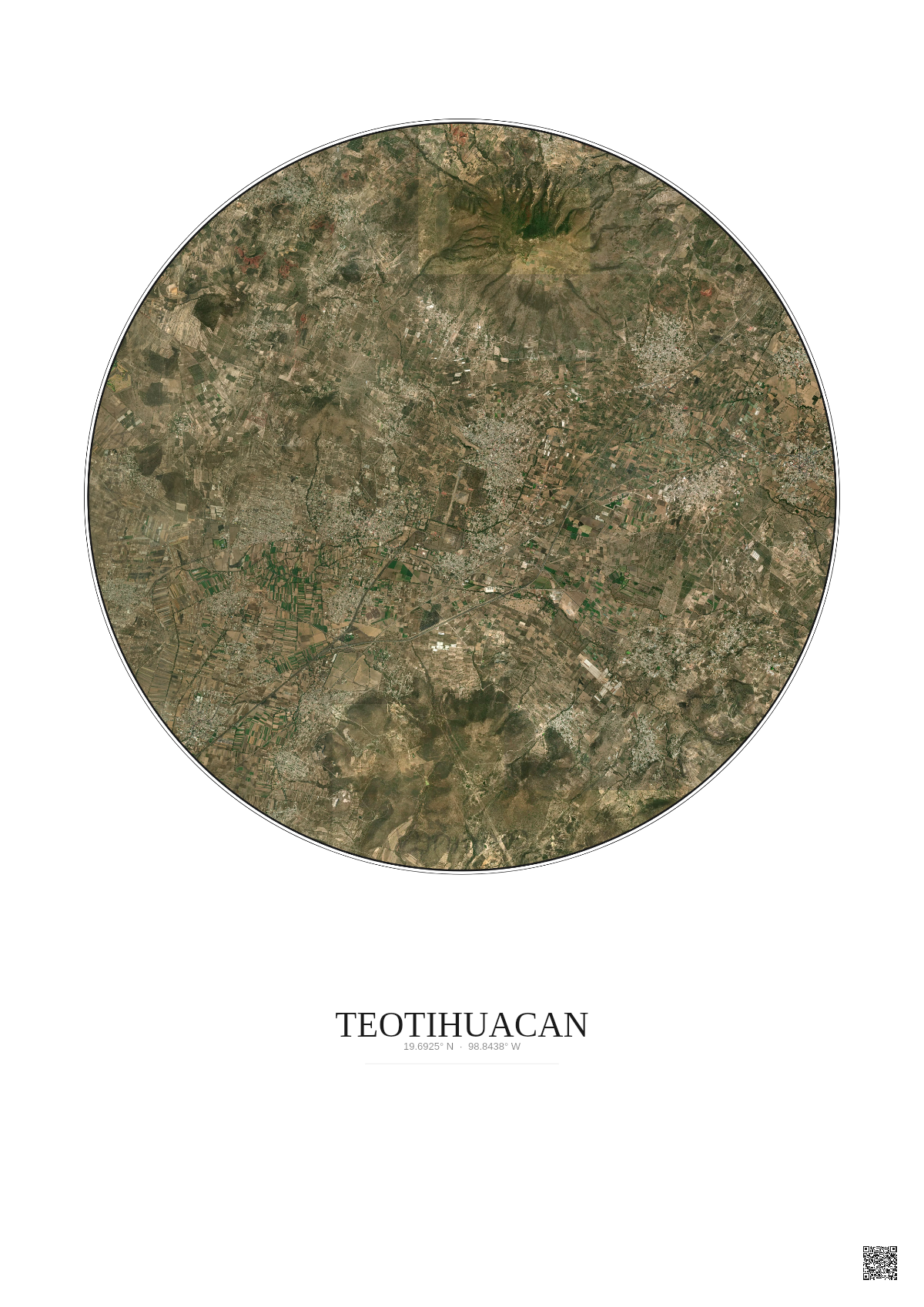Affiche Teotihuacan – Poster vue satellite 10km Couleur | Gravura – Fond clair