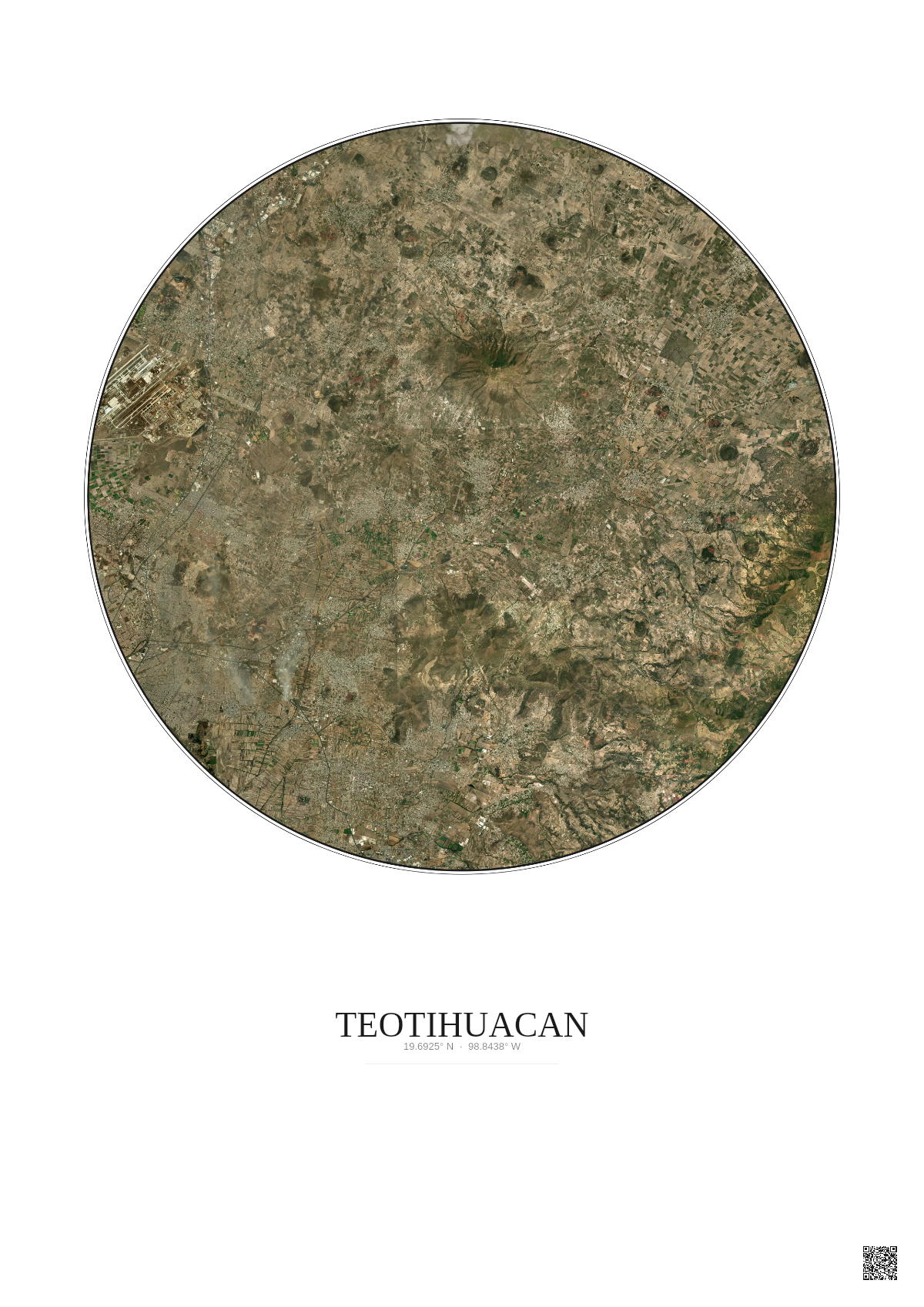 Affiche Teotihuacan – Poster vue satellite 20km Couleur | Gravura – Fond clair