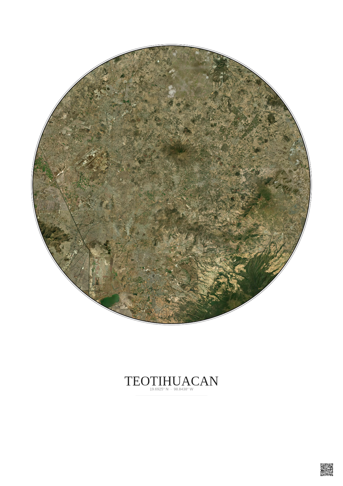 Affiche Teotihuacan – Poster vue satellite 30km Couleur | Gravura – Fond clair