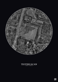 Affiche Teotihuacan – Poster vue satellite 0.5km N&B | Gravura – Fond foncé