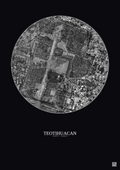 Affiche Teotihuacan – Poster vue satellite 1km N&B | Gravura – Fond foncé