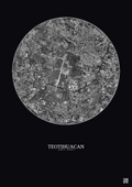 Affiche Teotihuacan – Poster vue satellite 2.5km N&B | Gravura – Fond foncé
