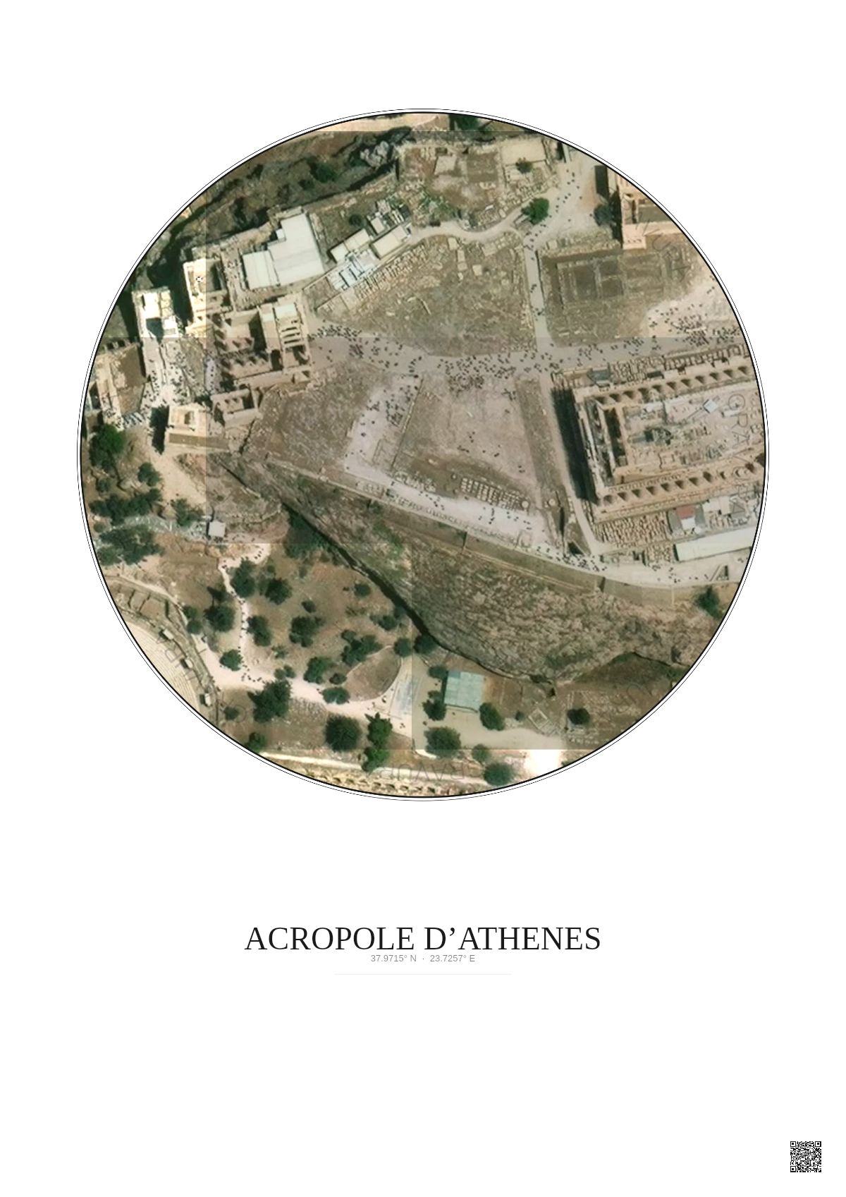 Affiche Acropole Dathenes – Poster vue satellite 0.1km Couleur | Gravura – Fond clair