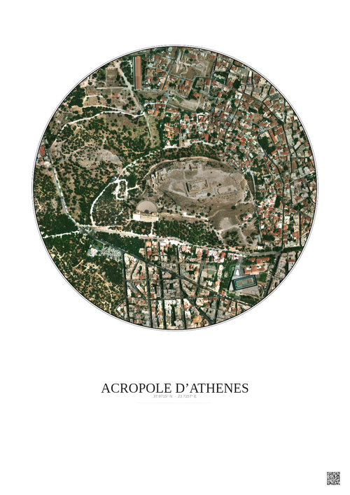 Affiche Acropole Dathenes – Poster vue satellite 0.5km Couleur | Gravura – Fond clair