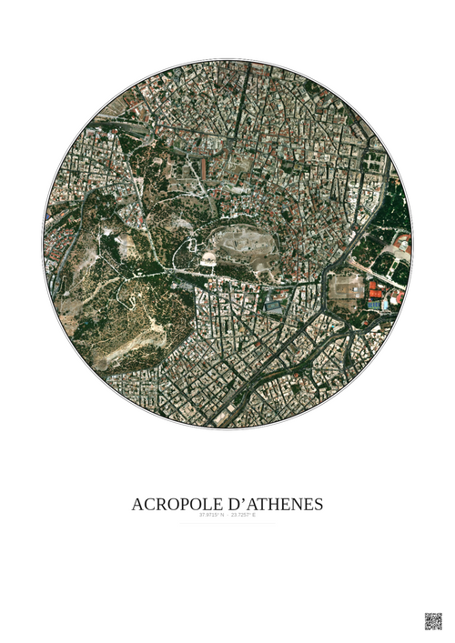 Affiche Acropole Dathenes – Poster vue satellite 1km Couleur | Gravura – Fond clair