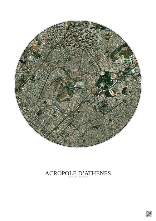 Affiche Acropole Dathenes – Poster vue satellite 2.5km Couleur | Gravura – Fond clair