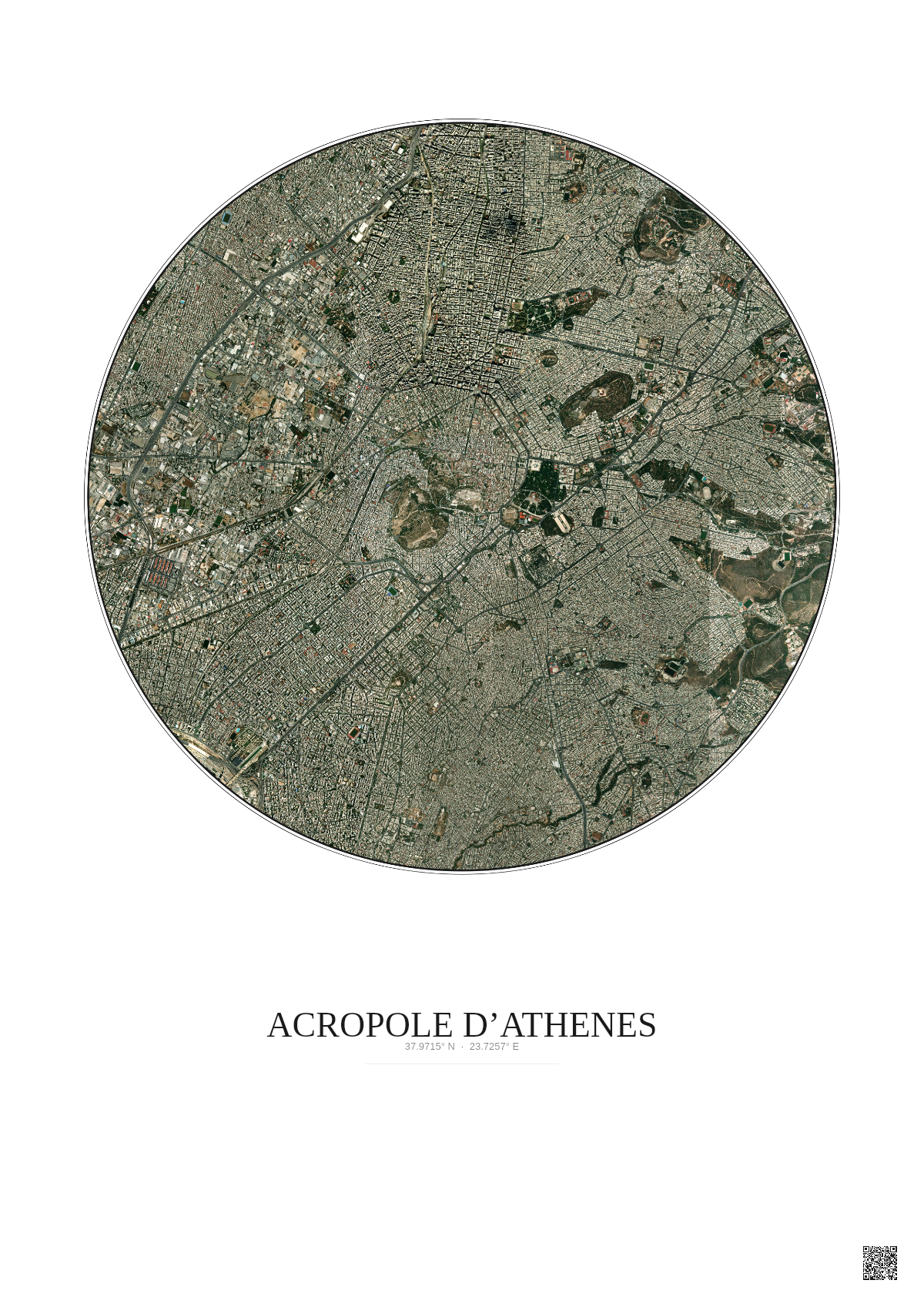 Affiche Acropole Dathenes – Poster vue satellite 5km Couleur | Gravura – Fond clair