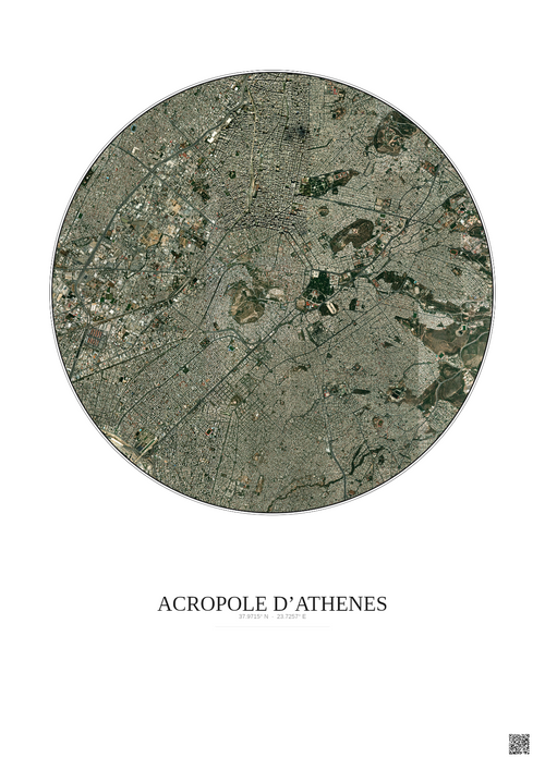 Affiche Acropole Dathenes – Poster vue satellite 5km Couleur | Gravura – Fond clair