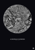 Affiche Acropole Dathenes – Poster vue satellite 1km N&B | Gravura – Fond foncé