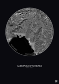 Affiche Acropole Dathenes – Poster vue satellite 20km N&B | Gravura – Fond foncé