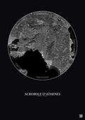 Affiche Acropole Dathenes – Poster vue satellite 30km N&B | Gravura – Fond foncé
