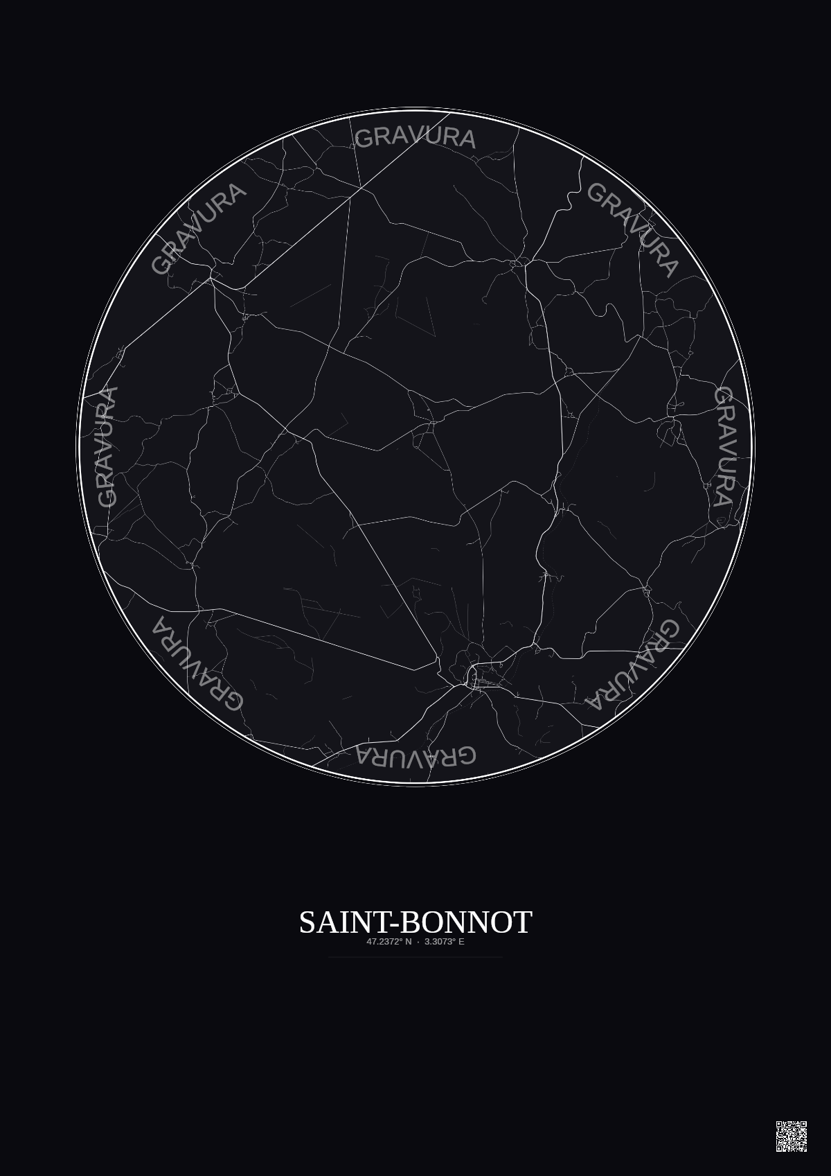 Affiche personnalisée Saint-Bonnot — Carte 10 km · Fond foncé | Gravura