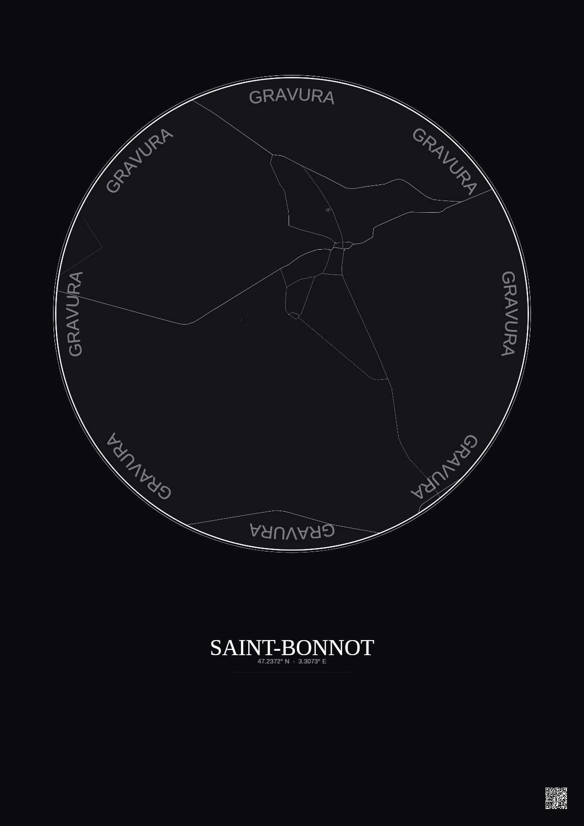 Affiche personnalisée Saint-Bonnot — Carte 2.5 km · Fond foncé | Gravura