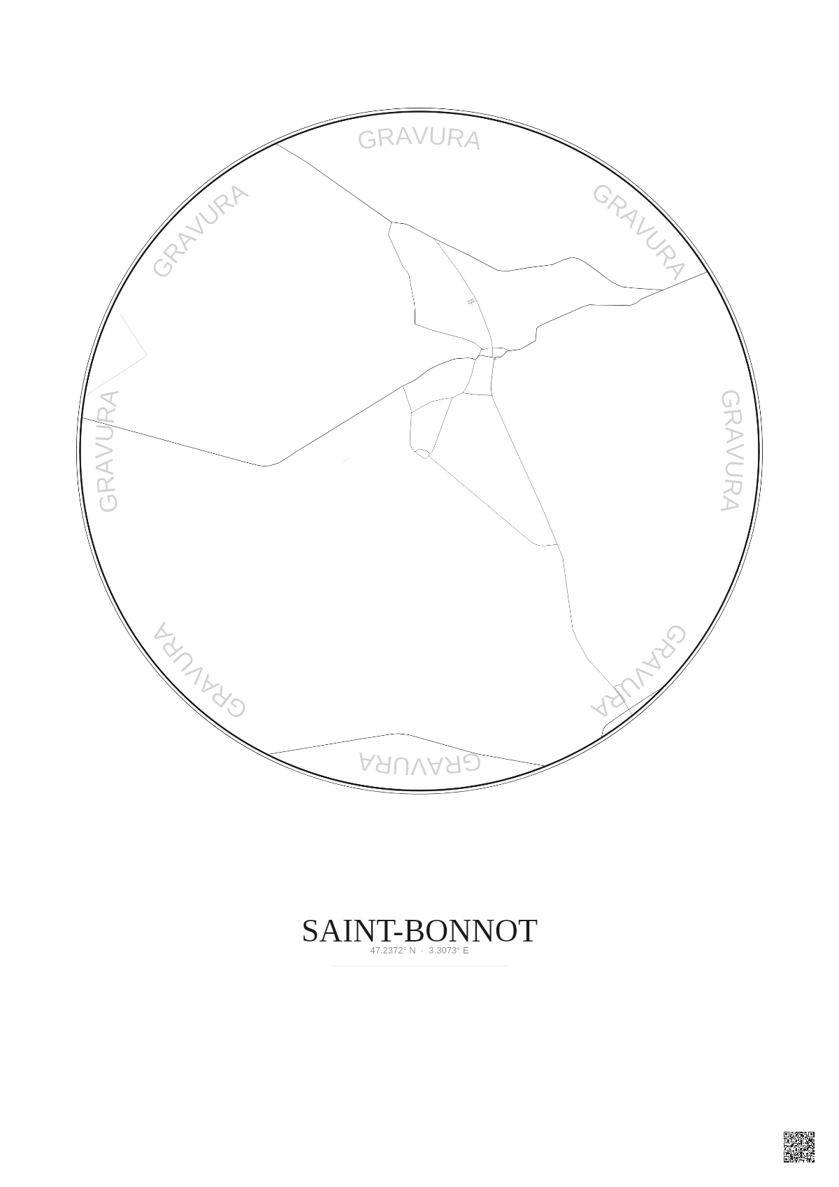 Affiche personnalisée Saint-Bonnot — Carte 2.5 km · Fond clair | Gravura