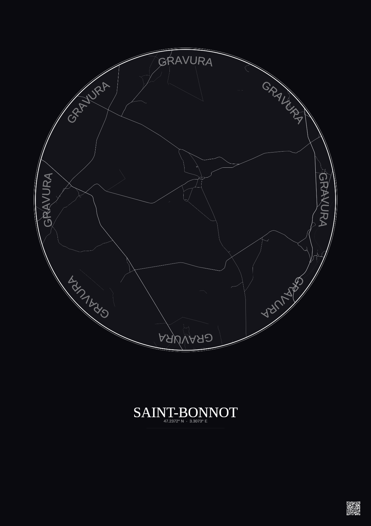 Affiche personnalisée Saint-Bonnot — Carte 5 km · Fond foncé | Gravura