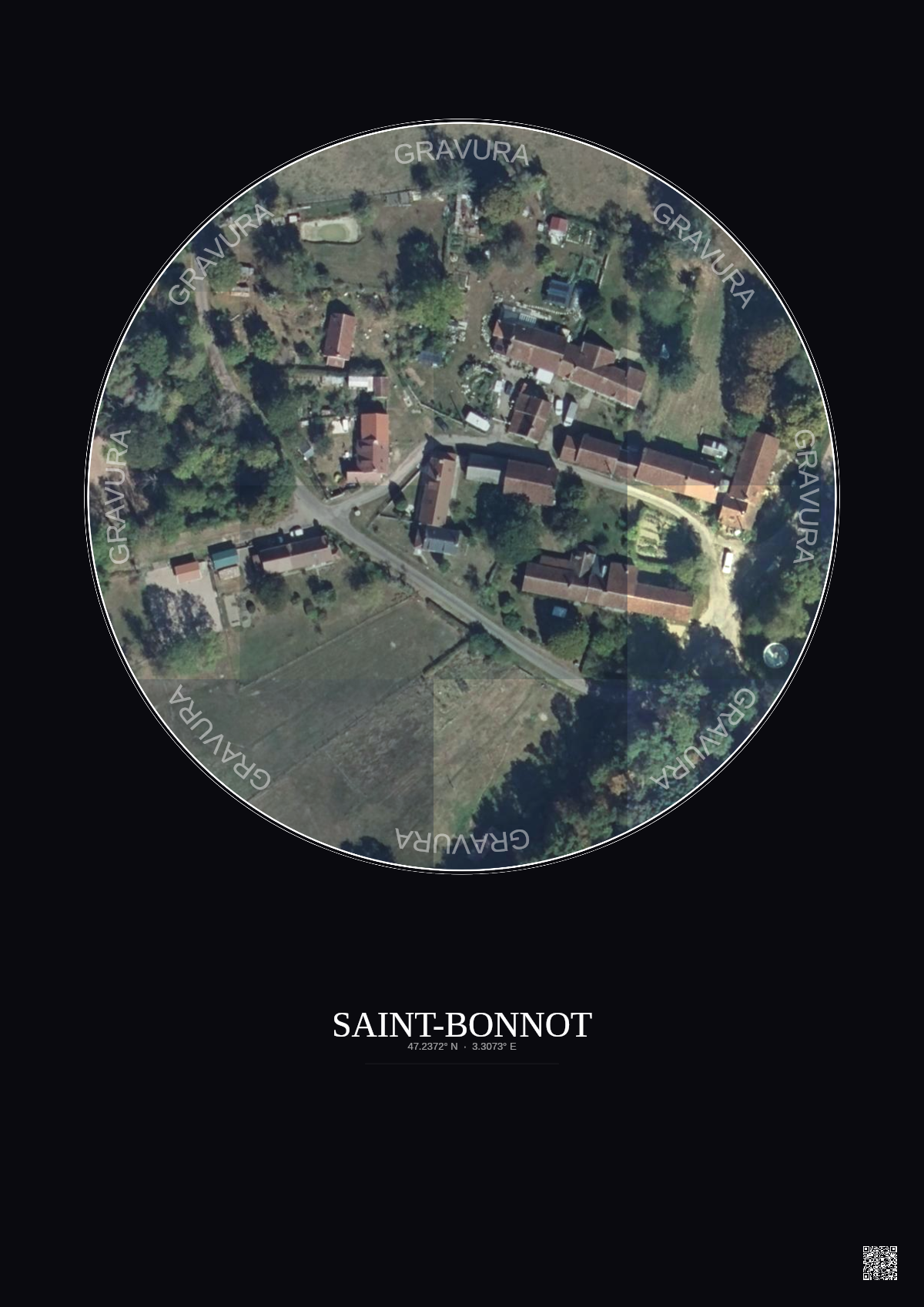 Affiche personnalisée Saint-Bonnot — Satellite 0.1 km · Couleur · Fond foncé | Gravura