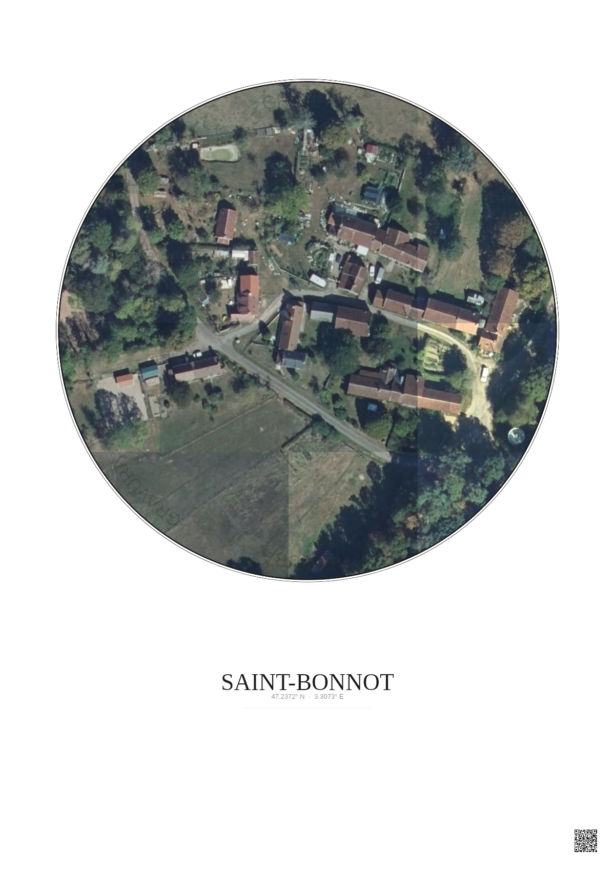 Affiche personnalisée Saint-Bonnot — Satellite 0.1 km · Couleur · Fond clair | Gravura