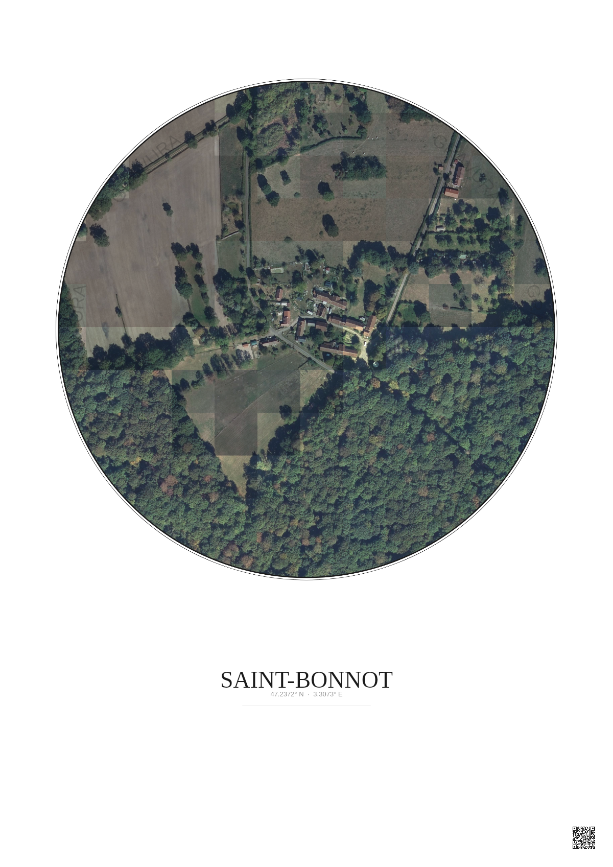 Affiche personnalisée Saint-Bonnot — Satellite 0.3 km · Couleur · Fond clair | Gravura