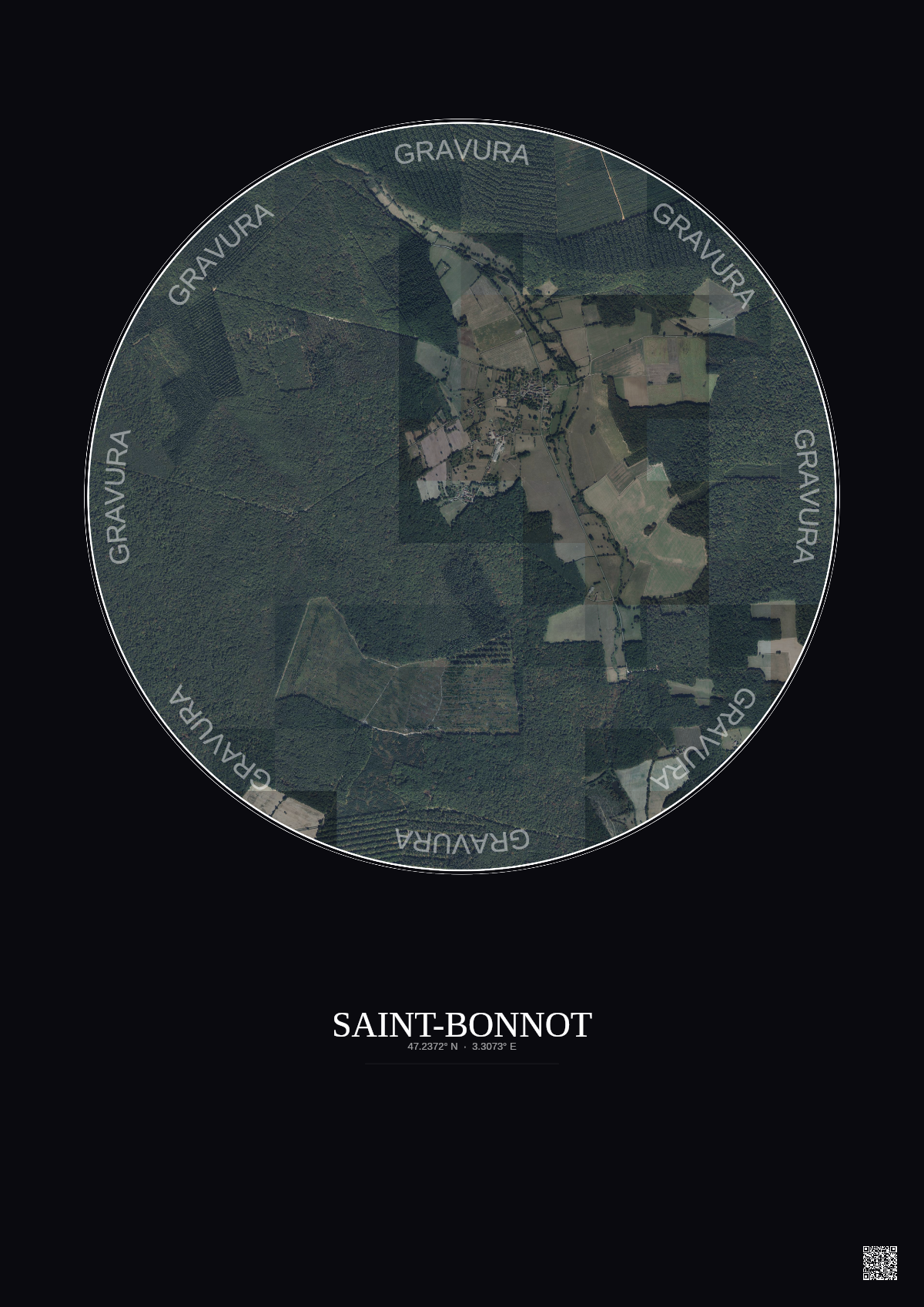 Affiche personnalisée Saint-Bonnot — Satellite 2.5 km · Couleur · Fond foncé | Gravura