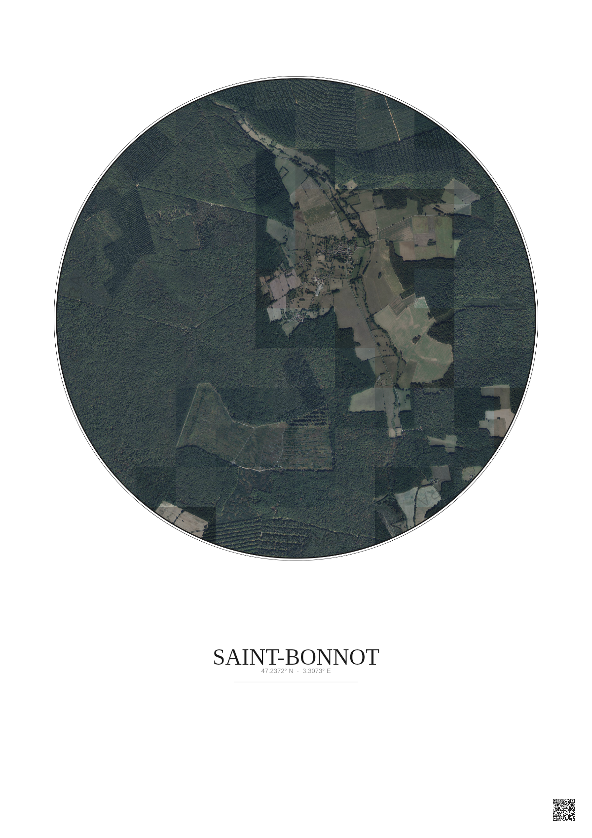 Affiche personnalisée Saint-Bonnot — Satellite 2.5 km · Couleur · Fond clair | Gravura