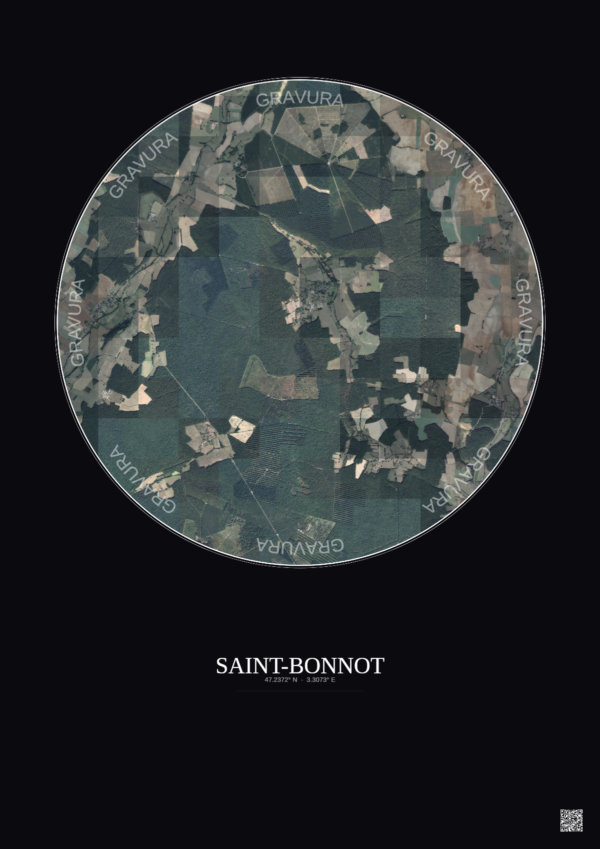 Affiche personnalisée Saint-Bonnot — Satellite 5 km · Couleur · Fond foncé | Gravura