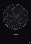 Affiche Cambrai – Poster carte de ville 5km | Gravura – Fond foncé