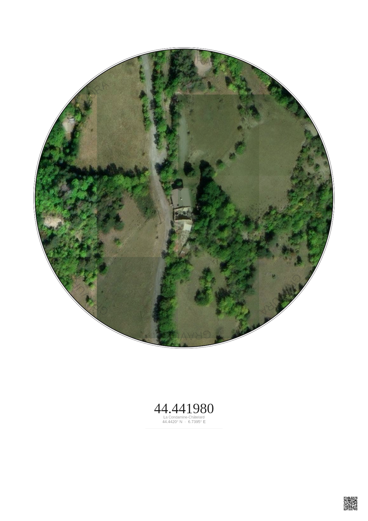 Affiche personnalisée La Condamine-Châtelard — Satellite 0.1 km · Couleur · Fond clair | Gravura