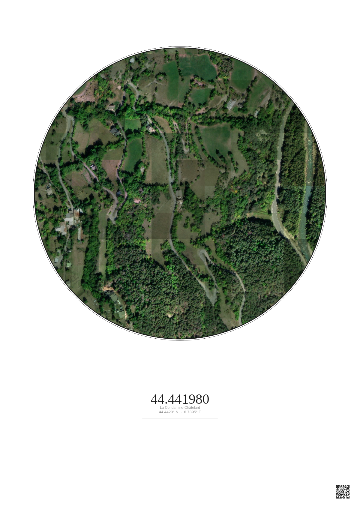 Affiche personnalisée La Condamine-Châtelard — Satellite 0.3 km · Couleur · Fond clair | Gravura