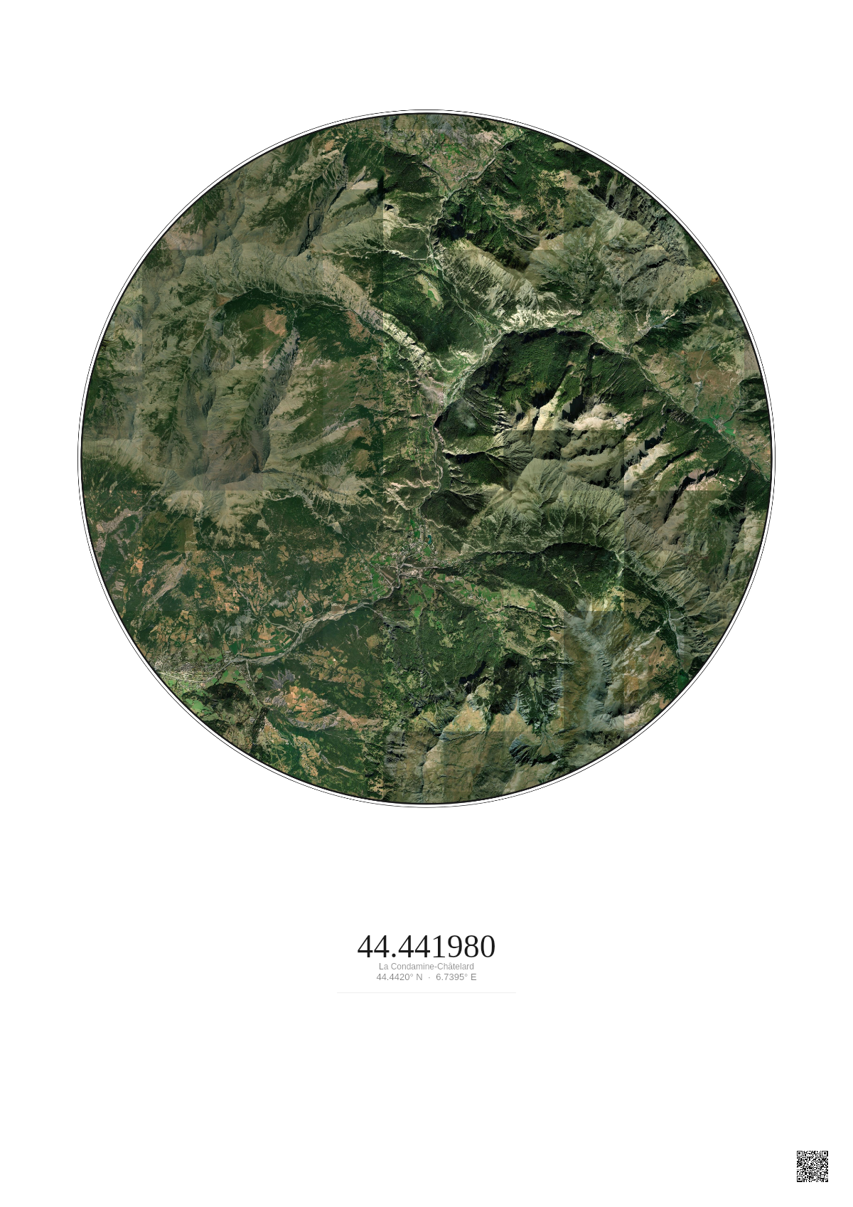 Affiche personnalisée La Condamine-Châtelard — Satellite 10 km · Couleur · Fond clair | Gravura
