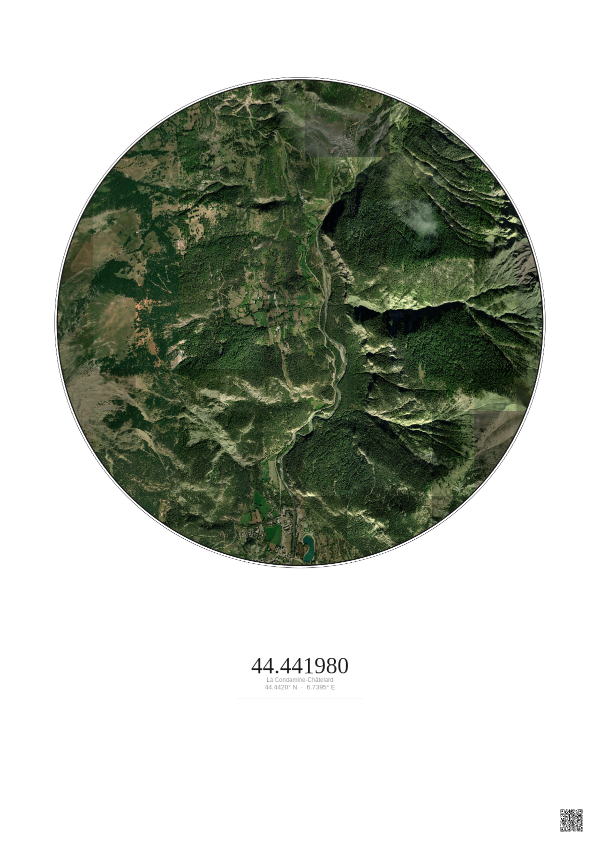 Affiche personnalisée La Condamine-Châtelard — Satellite 2.5 km · Couleur · Fond clair | Gravura