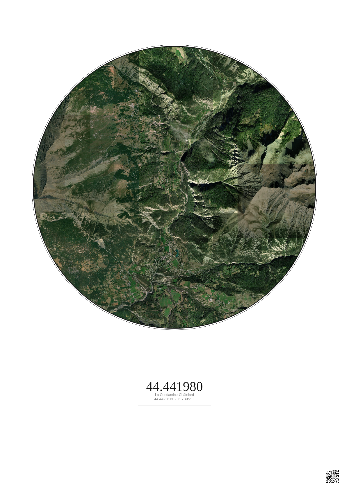 Affiche personnalisée La Condamine-Châtelard — Satellite 5 km · Couleur · Fond clair | Gravura