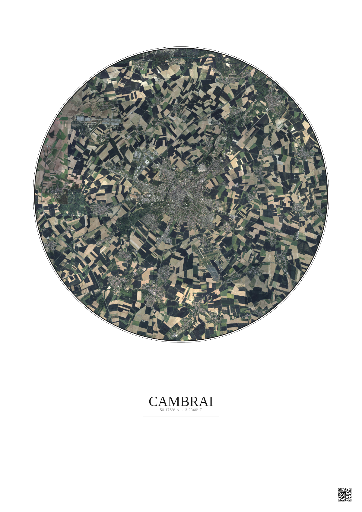 Affiche Cambrai – Poster vue satellite 10km Couleur | Gravura – Fond clair
