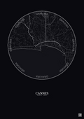 Affiche Cannes – Poster carte de ville 2.5km | Gravura – Fond foncé