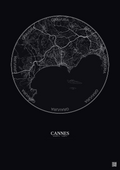 Affiche Cannes – Poster carte de ville 10km | Gravura – Fond foncé