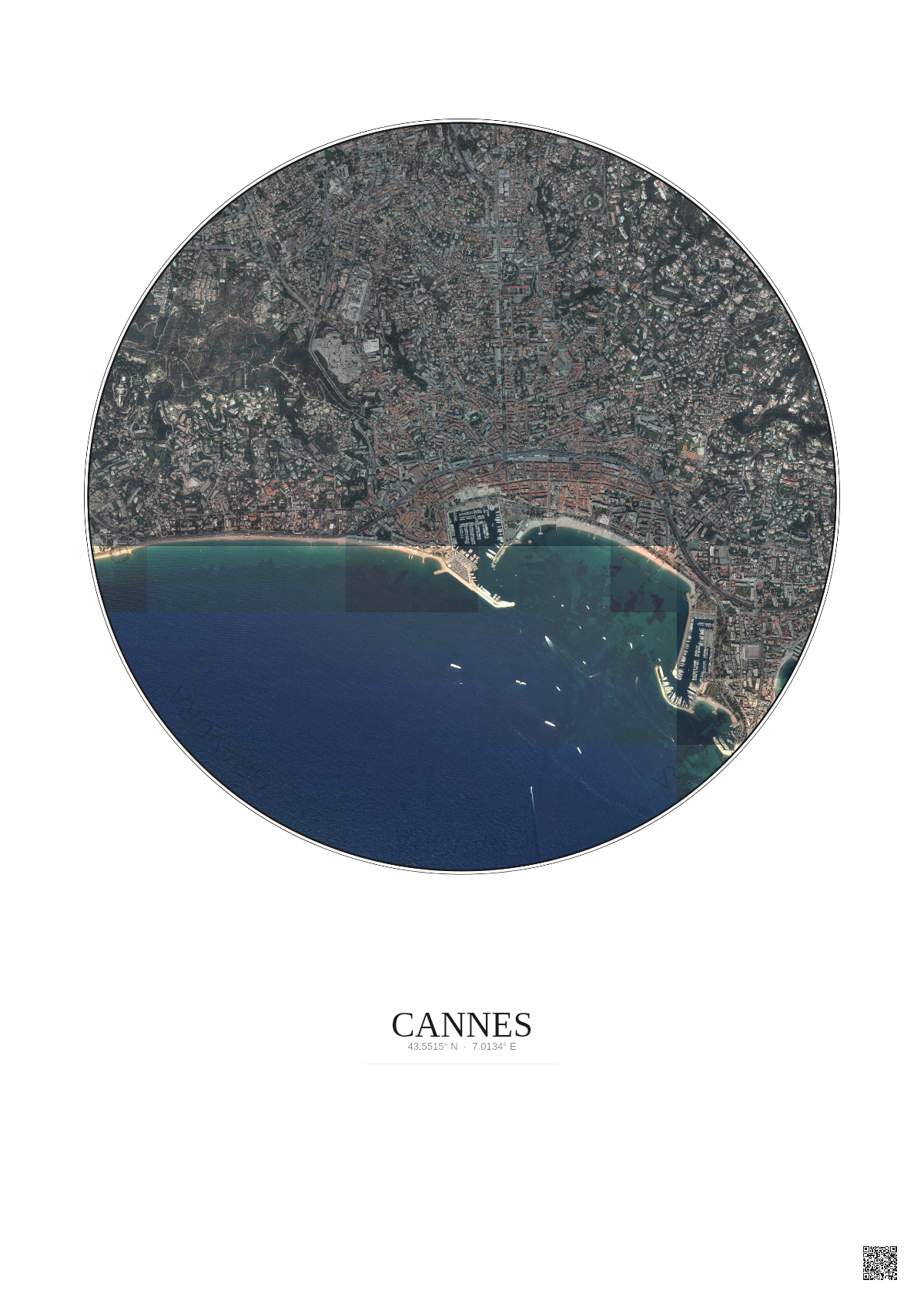 Affiche Cannes – Poster vue satellite 2.5km Couleur | Gravura – Fond clair
