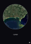 Affiche Cannes – Poster vue satellite 5km Couleur | Gravura – Fond foncé