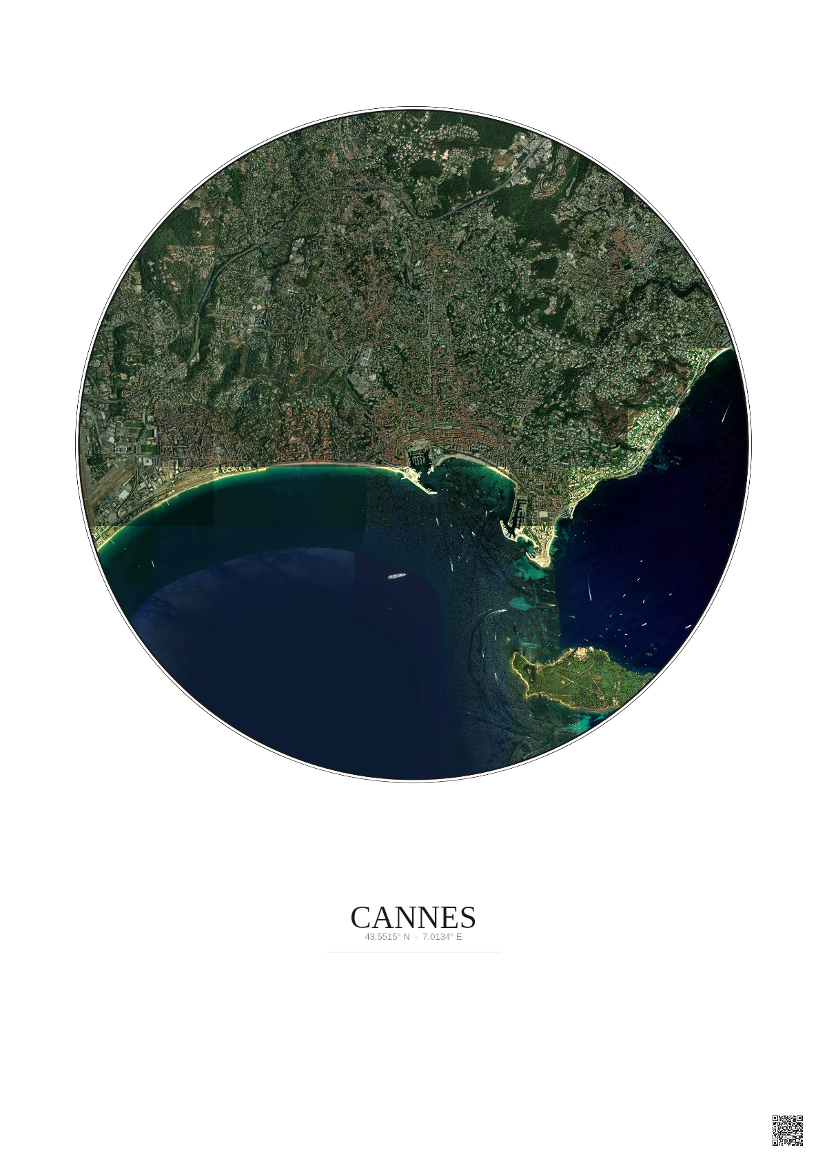 Affiche Cannes – Poster vue satellite 5km Couleur | Gravura – Fond clair