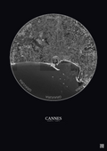 Affiche Cannes – Poster vue satellite 2.5km N&B | Gravura – Fond foncé