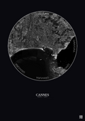 Affiche Cannes – Poster vue satellite 5km N&B | Gravura – Fond foncé