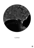 Affiche Cannes – Poster vue satellite 5km N&B | Gravura – Fond clair