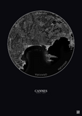Affiche Cannes – Poster vue satellite 10km N&B | Gravura – Fond foncé