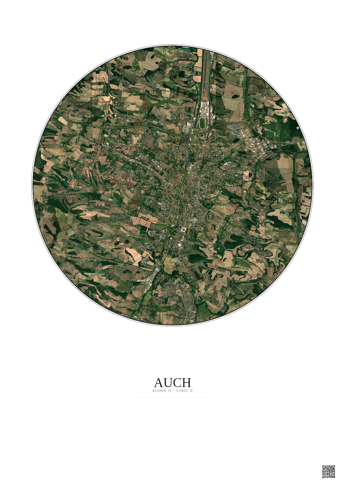 Affiche Auch – Poster vue satellite 5km Couleur | Gravura – Fond clair